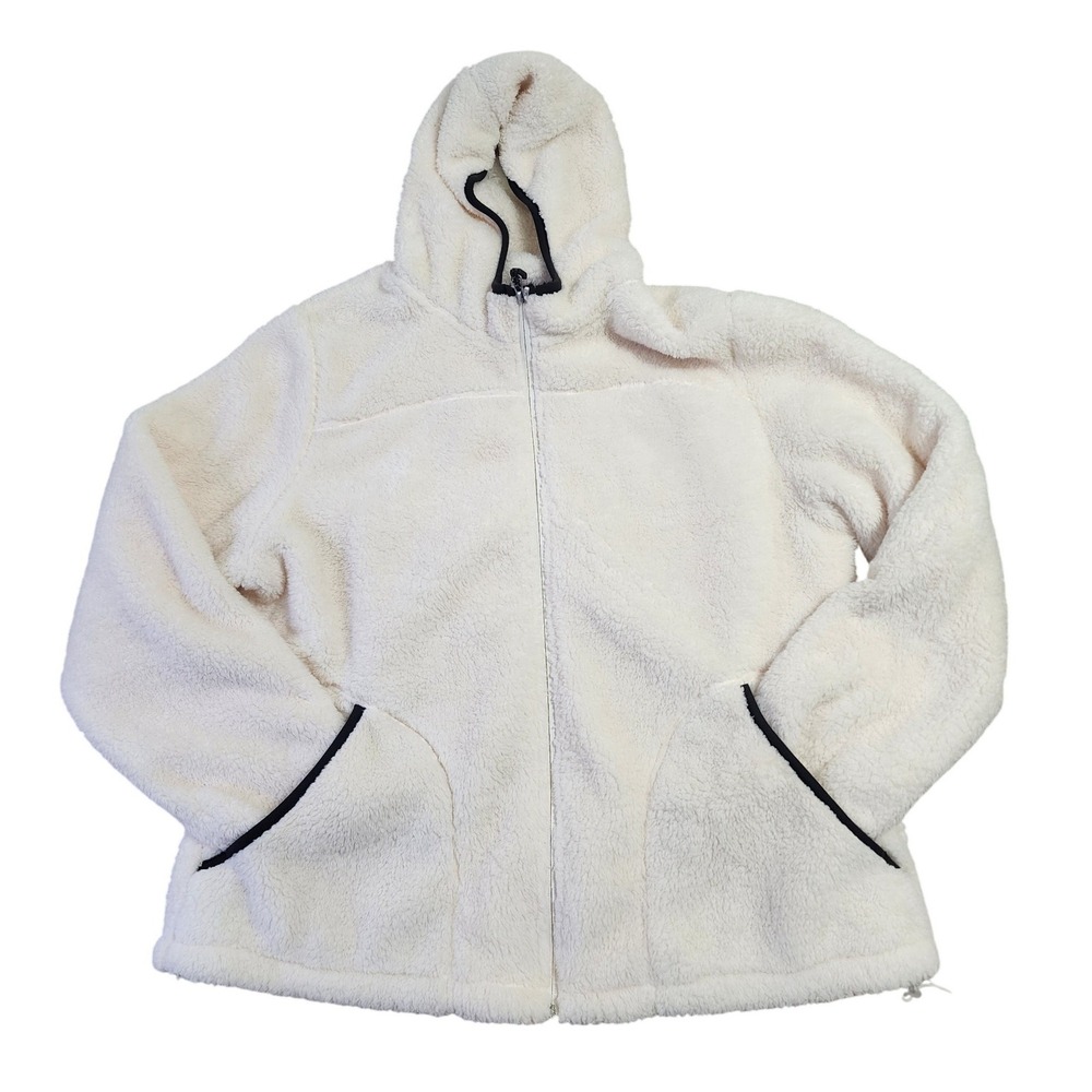 Free Country Womens XXL Cream Faux Fur Fleece Full Zip Hoodie Jacket Sherpa Soft